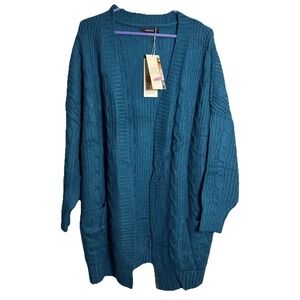 NWT Dokotoo Womens Teal Cable Knit Open Front‎ Cardigan Sweater Size Small